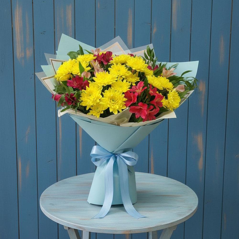Букет цветов из: Альстромерии и Хризантемы в Колпне