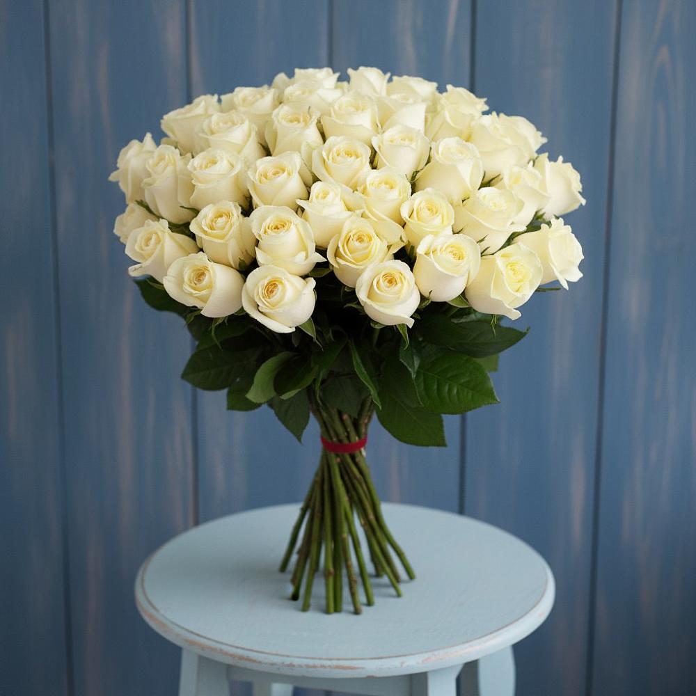 Букет 51 Белая роза Эдлесс Лав в Колпне