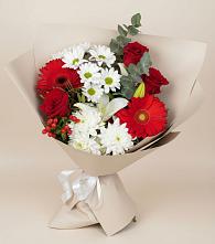 Букет цветов из:  Розы, Хризантемы, Герберы и Лилии в Колпне