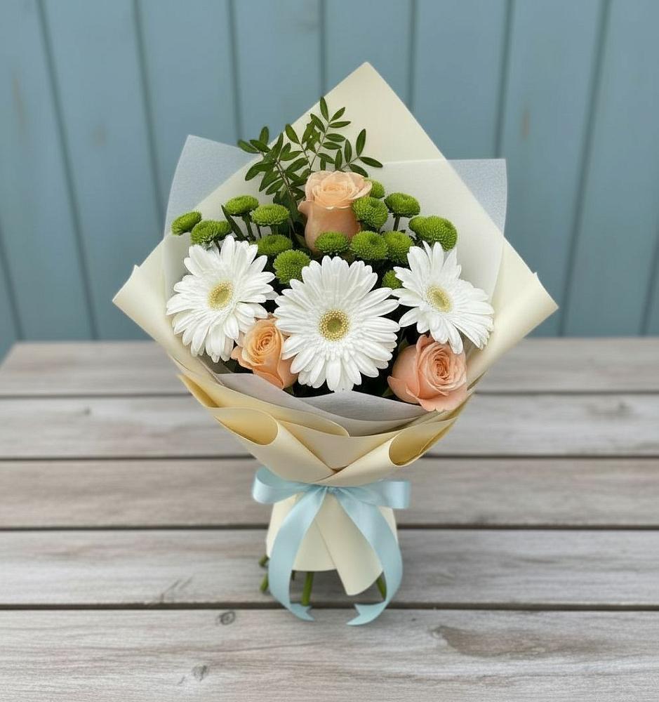 Букет цветов из: Герберы, Розы и Хризантемы в Колпне
