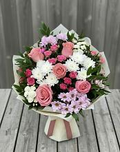 Букет цветов из:  Альстромерии, Гвоздики, Розы и Хризантемы в Колпне
