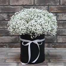 Цветочная композиция из Гипсофила в шляпной коробке в Колпне