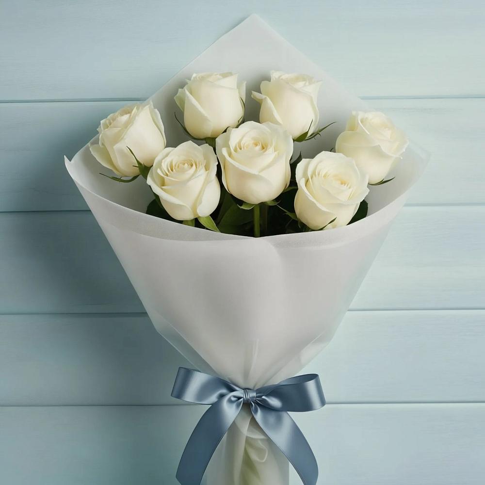 Букет 7 Белых роз Эдлесс Лав в Колпне